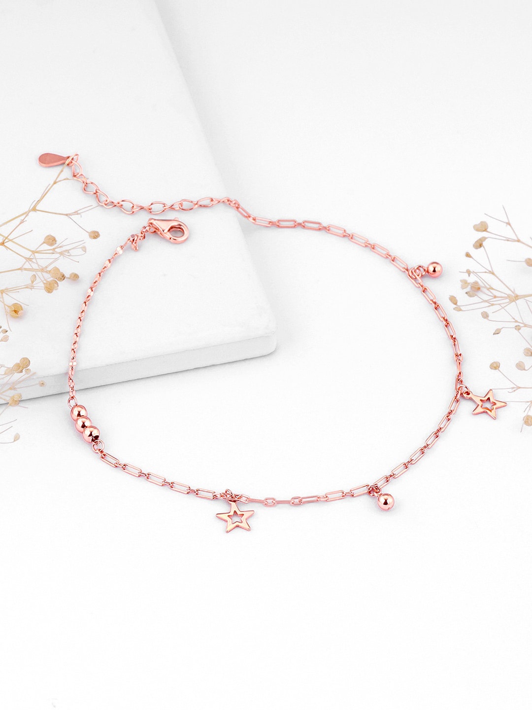 

GIVA 925 Sterling Silver Rose Gold Plated Star Laced Anklets