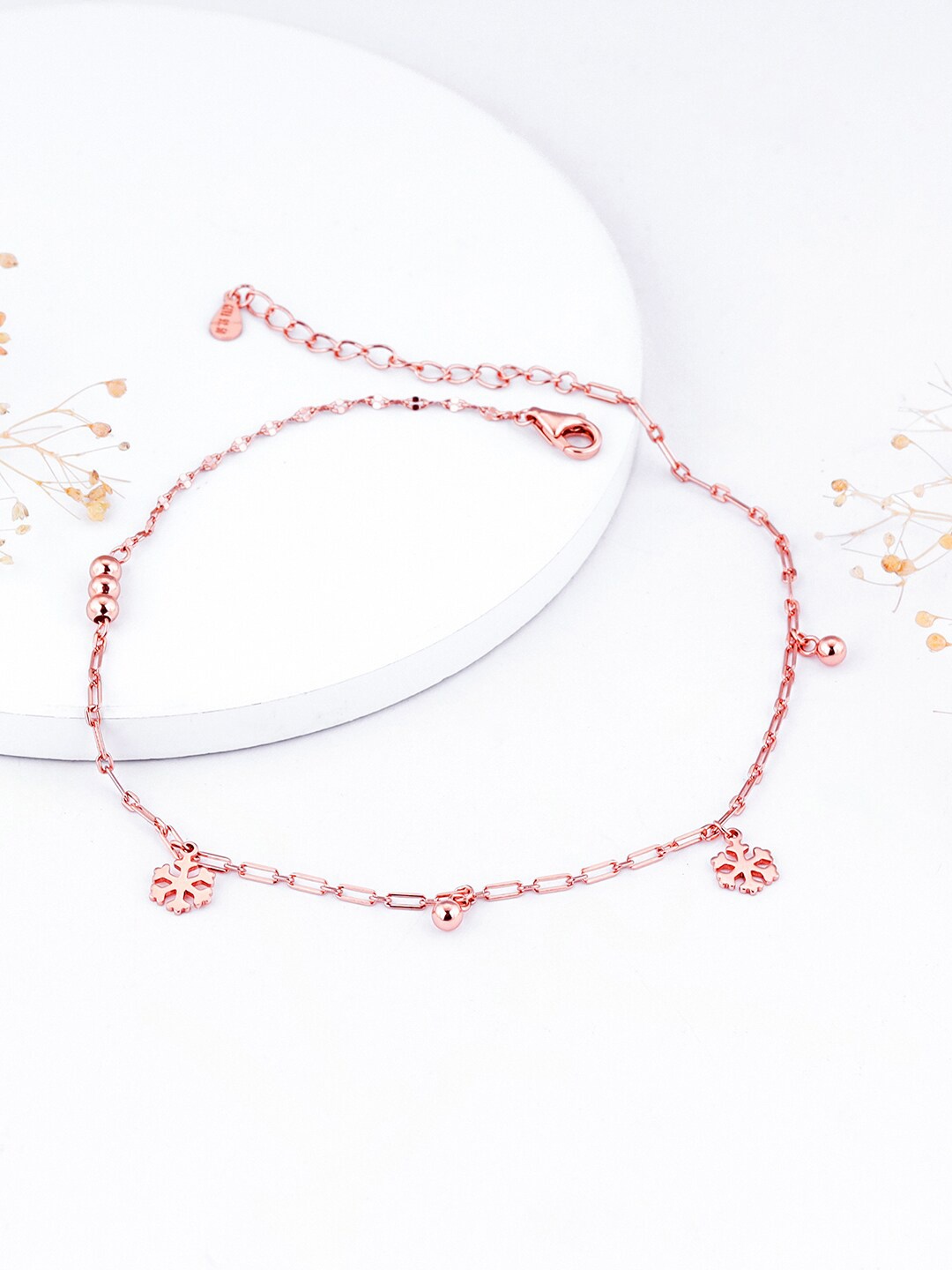 

GIVA 925 Sterling Silver Rose Gold Plated Snowflake Anklets