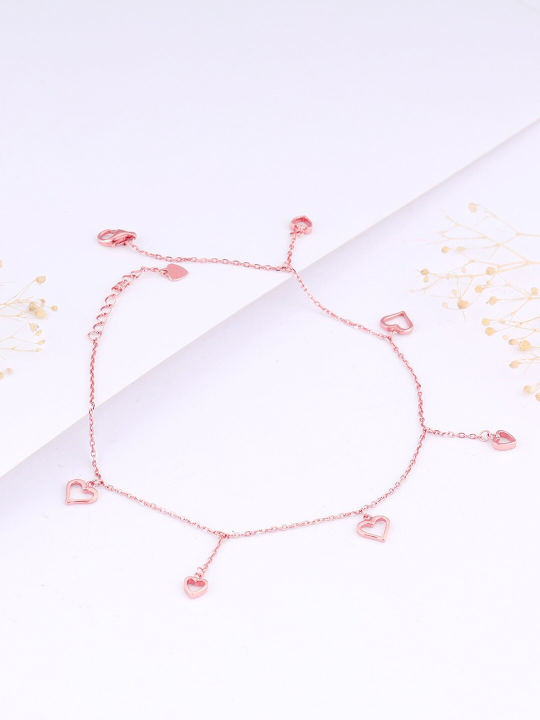 

GIVA 925 Sterling Silver Rose Gold Plated String Of Hearts Anklets
