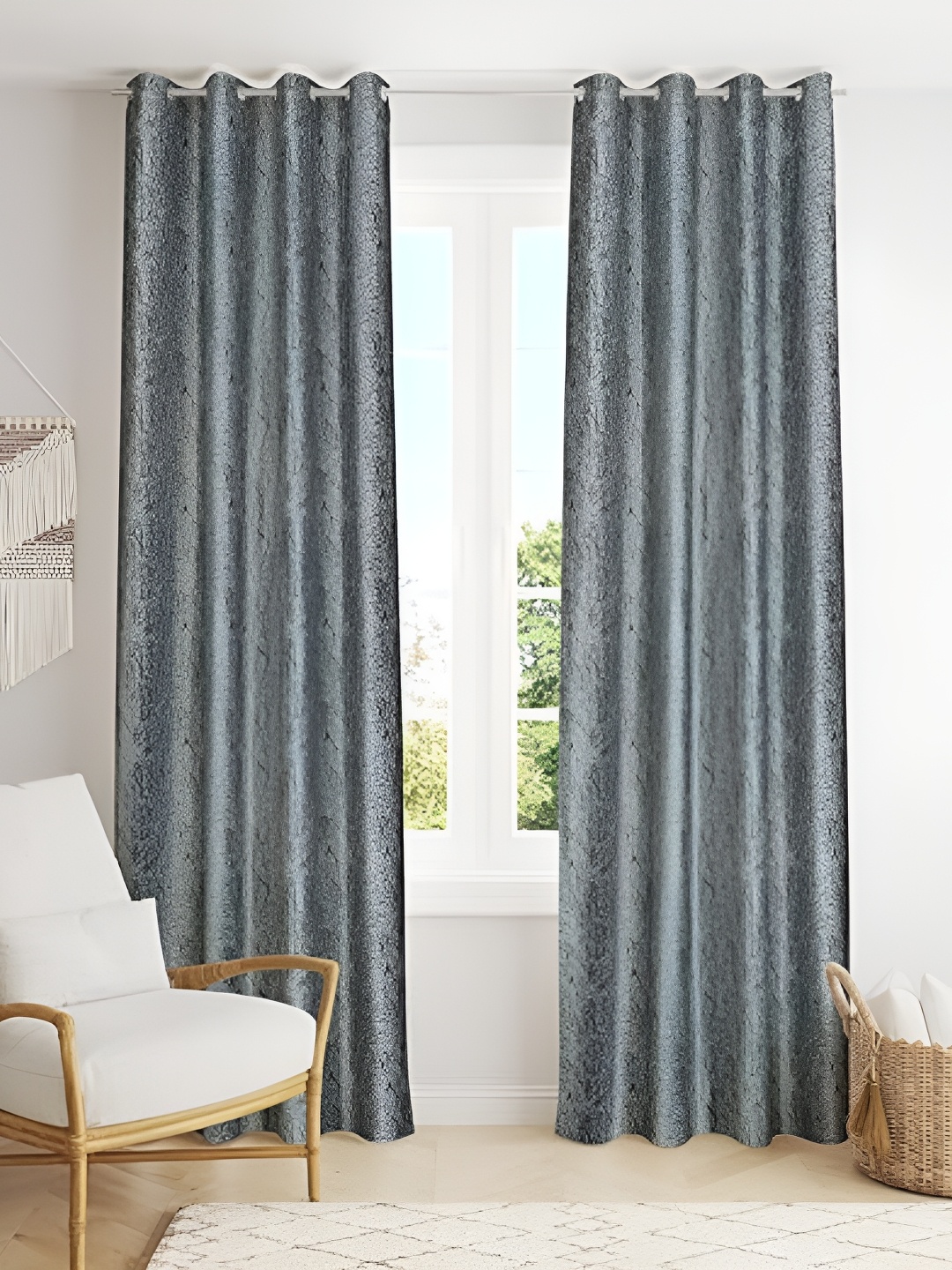 

Curtain King Grey & Black 2 Pieces Floral Door Curtains
