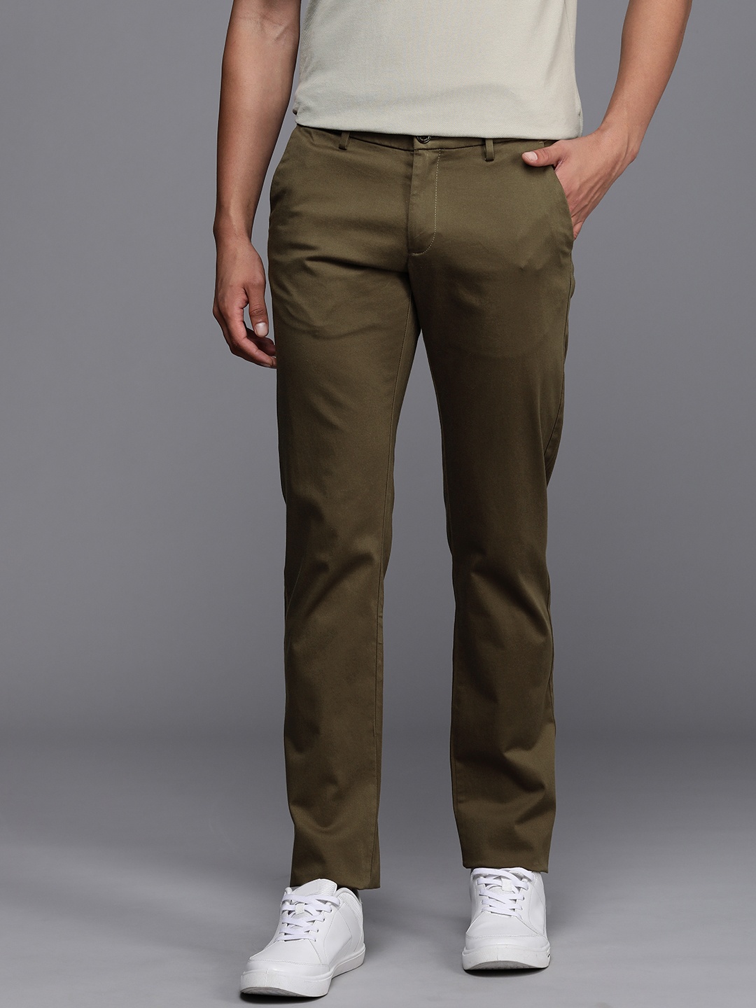 

Allen Solly Men Slim Fit Chinos Trousers, Olive