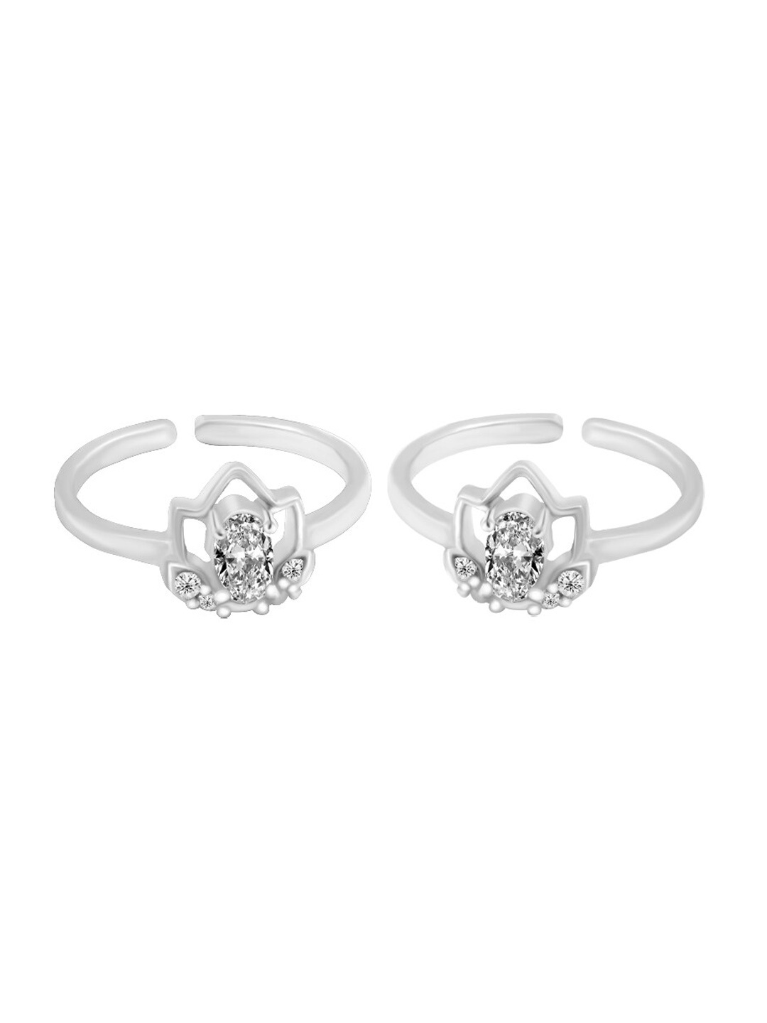 

Zarkan Rhodium-Plated 92.5 Sterling Silver CZ-Studded Lotus Love Toe Rings