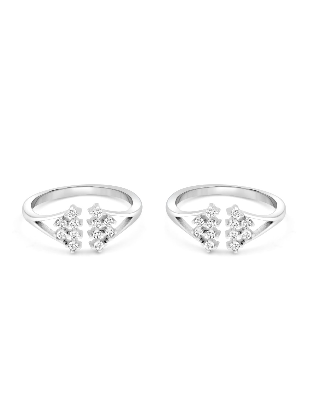 

Zarkan Sterling Silver Rhodium Plated Cubic Zirconia Studded Core Of Creation Toe Rings
