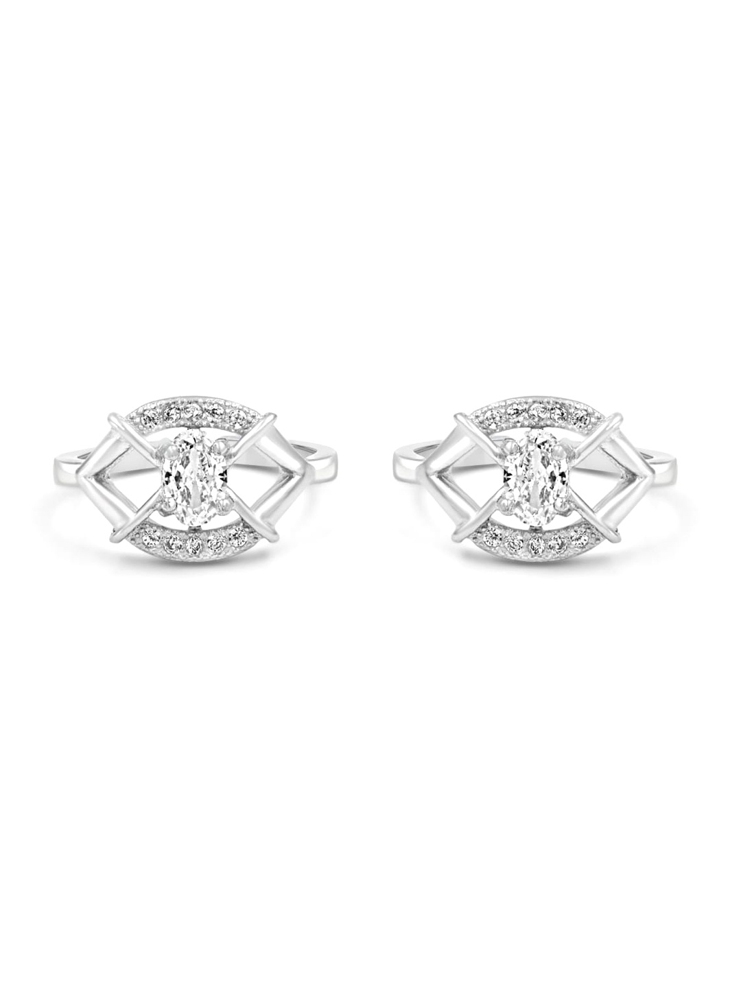 

Zarkan Sterling Silver Rhodium Plated Cubic Zirconia Studded Eye To Eye Toe Rings