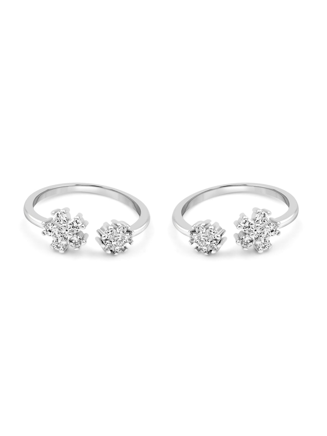 

Zarkan Sterling Silver Rhodium Plated Cubic Zirconia Studded Flow Of Floras Toe Rings