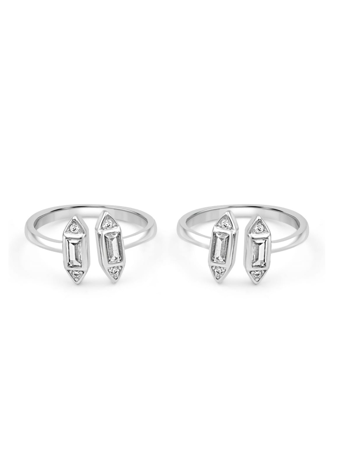 

Zarkan Set Of 2 Rhodium Plated CZ Adjustable Toe Rings, Silver