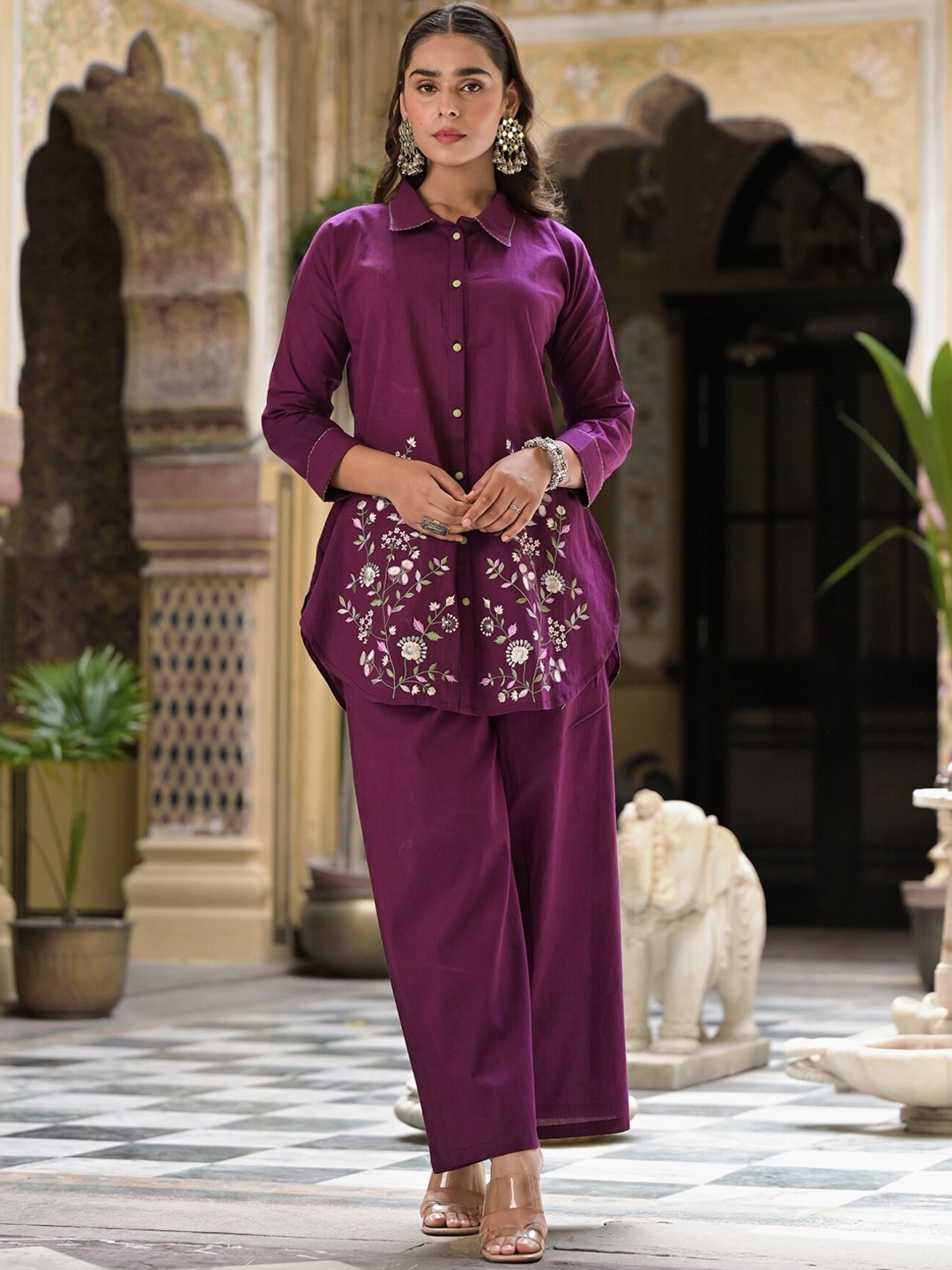 

The Kapas Embroidered Pure Cotton Co-Ords, Purple