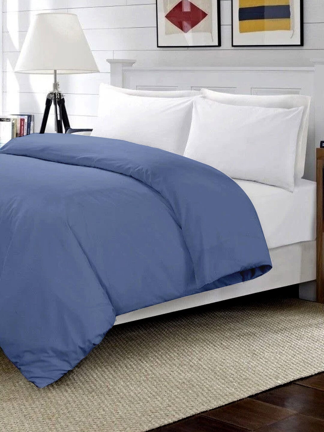 

LINENWALAS Happy Sleeping Blue MildWinter 210 GSM Double Bed Duvet Cover with YKK Zipper, White