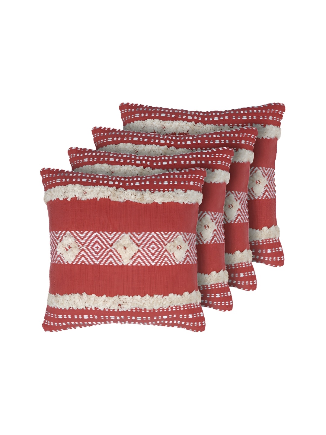 

GRHAMOY Red White 4 Pieces Geometric Cotton Rectangle Cushion Covers