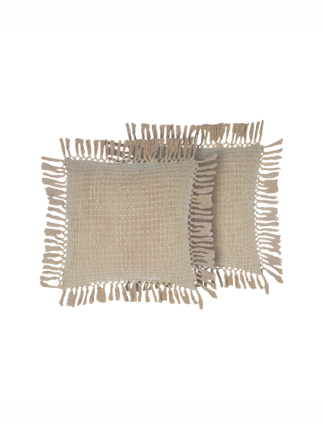

GRHAMOY Beige & Brown 2 Pieces Cotton Striped Square Cushion Covers