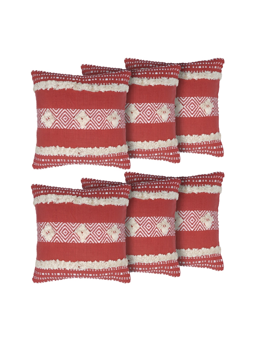 

GRHAMOY Red White 6 Pieces Geometric Cotton Rectangle Cushion Covers