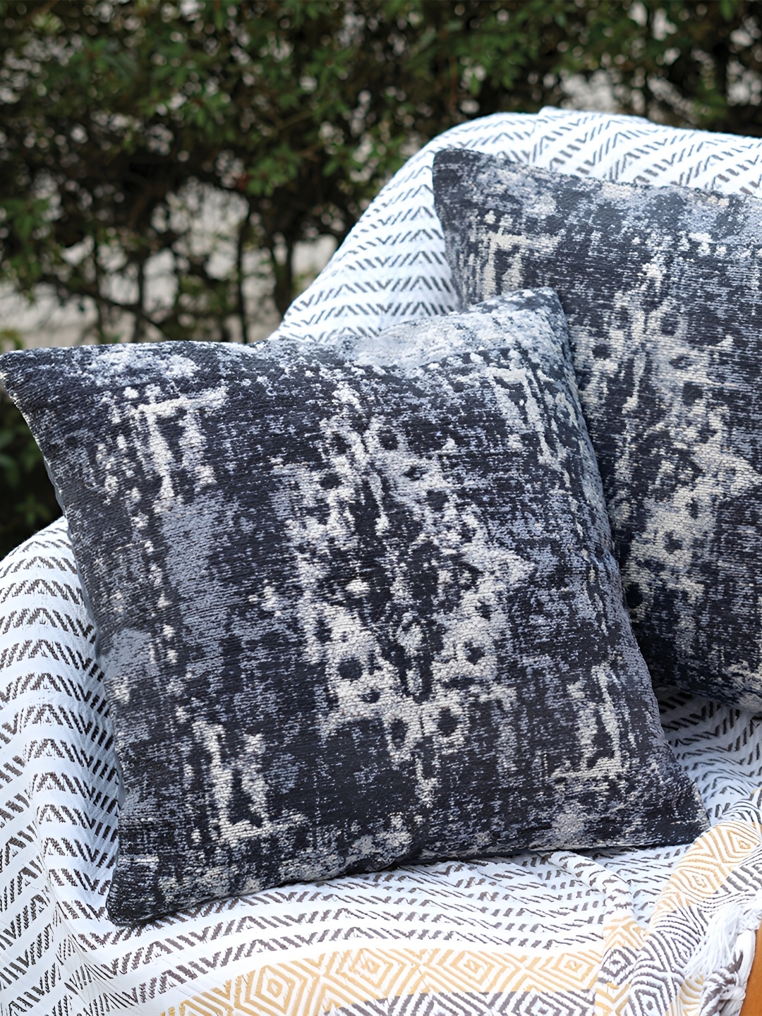 

GRHAMOY Grey 2 Pieces Abstract Cotton Rectangle Cushion Covers