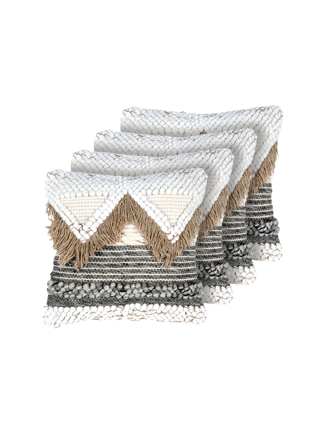 

GRHAMOY White Beige 4 Pieces Abstract Cotton Rectangle Cushion Covers