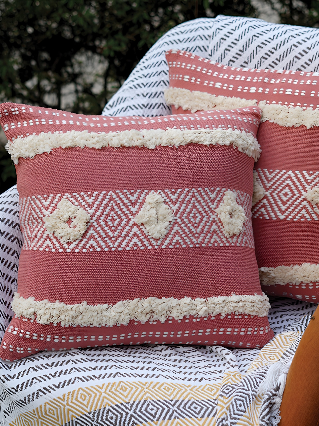 

GRHAMOY Red 2 Pieces Abstract Cotton Rectangle Cushion Covers
