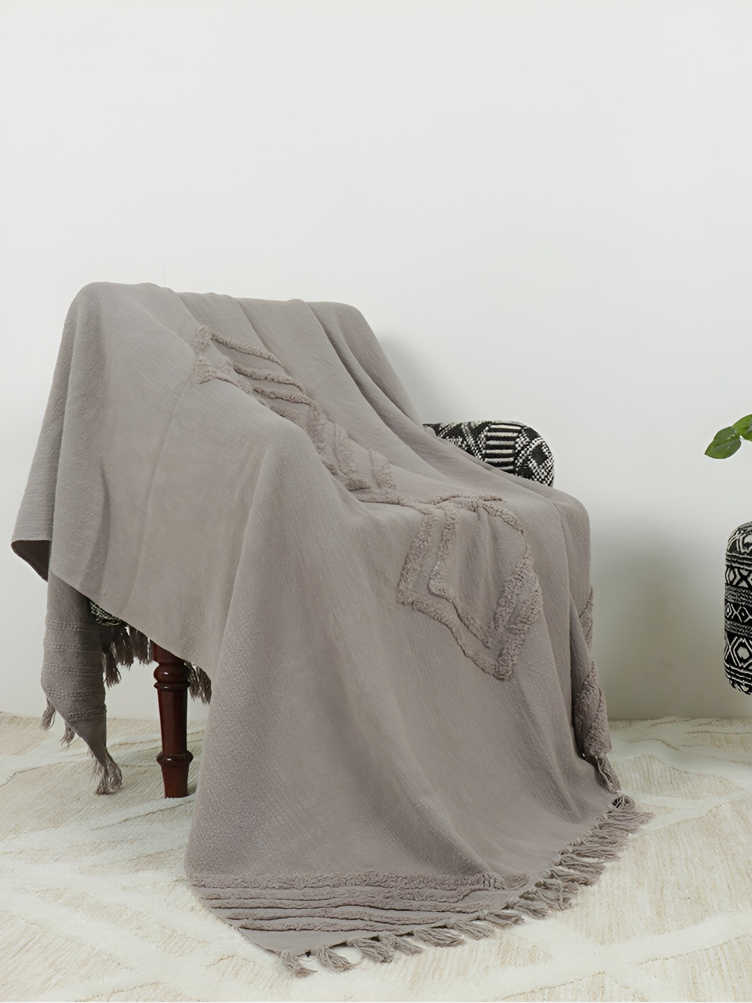 

GRHAMOY Grey Self Design Cotton Throws
