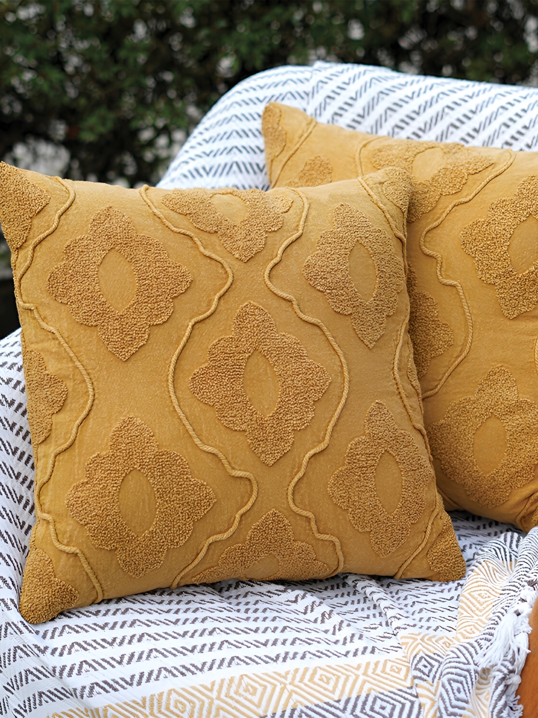 

GRHAMOY Yellow 2 Pieces Ethnic Motifs Cotton Rectangle Cushion Covers