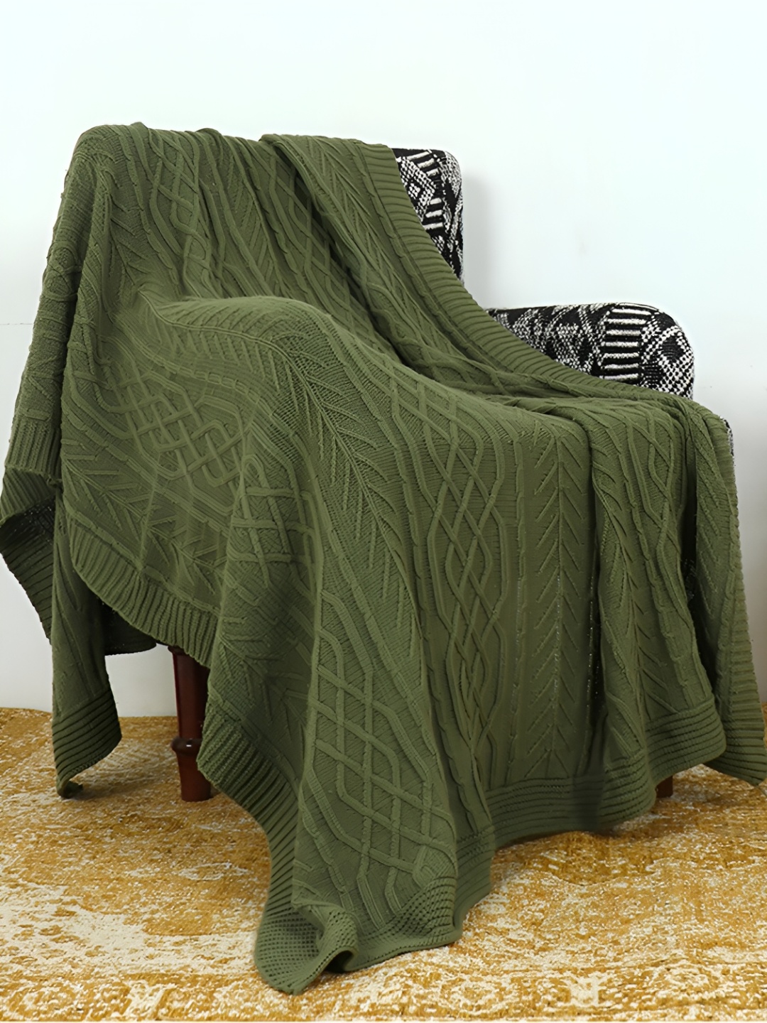 

GRHAMOY Green Self Design Cotton Throws