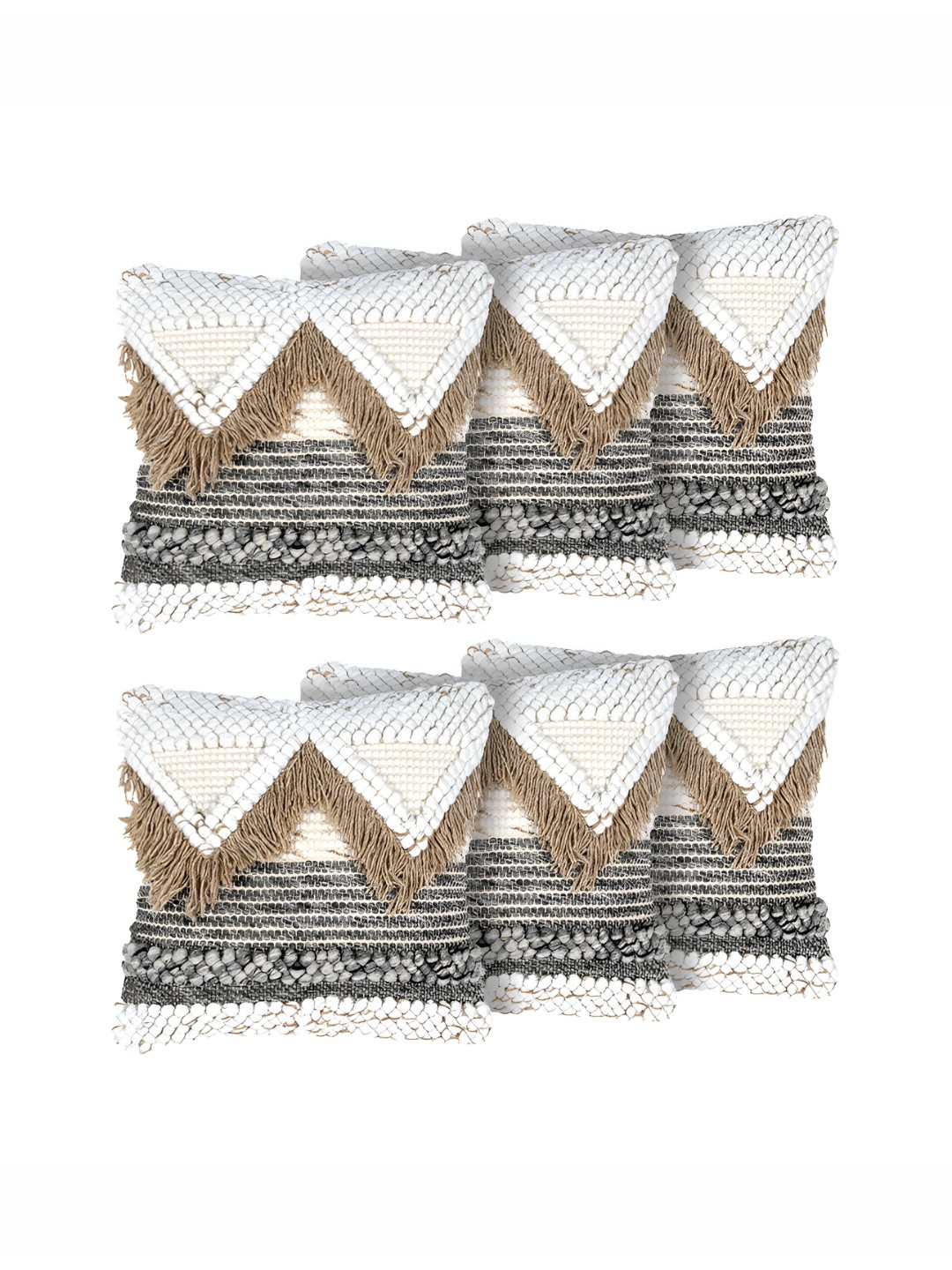 

GRHAMOY Beige White 6 Pieces Abstract Cotton Rectangle Cushion Covers