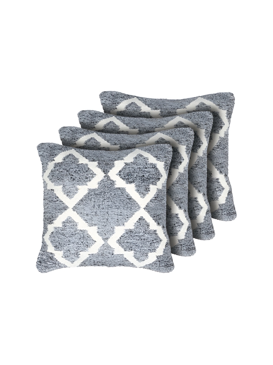 

GRHAMOY Grey White 4 Pieces Ethnic Motifs Cotton Rectangle Cushion Covers