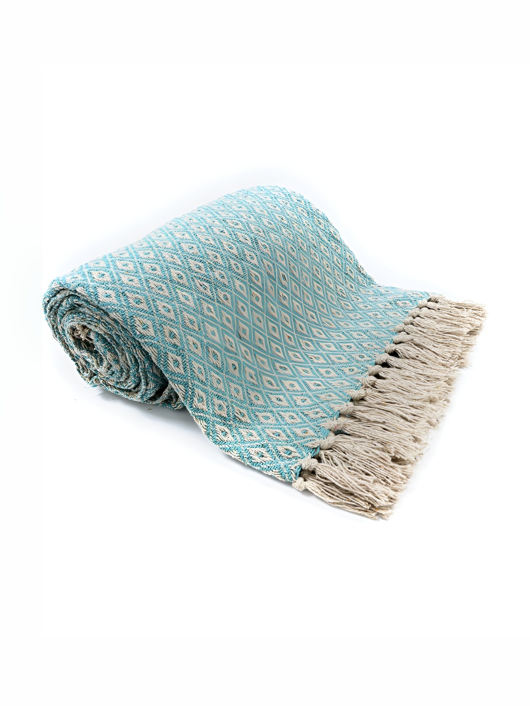 

GRHAMOY Blue & White Self Design Cotton Throws