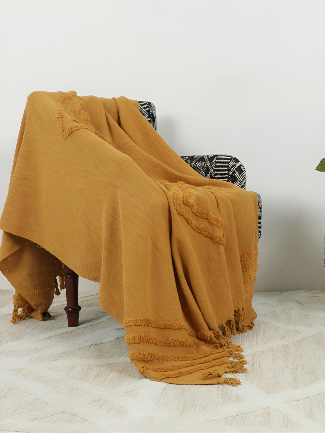 

GRHAMOY Orange Self Design Cotton Throw