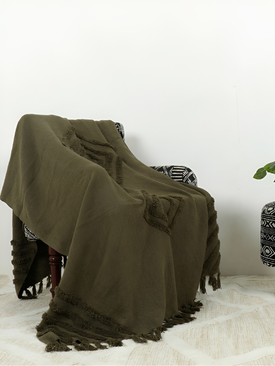 

GRHAMOY Green Self Design Cotton Throw