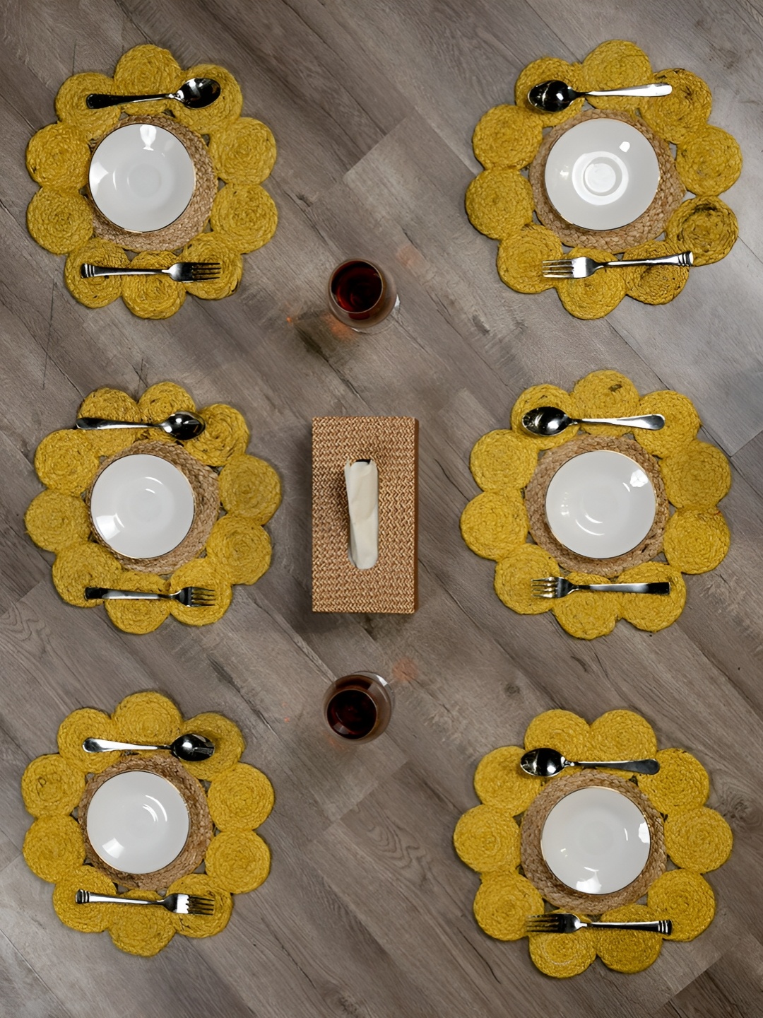 

GRHAMOY 6 Pieces Yellow & Brown Braided Floral Table Placemats