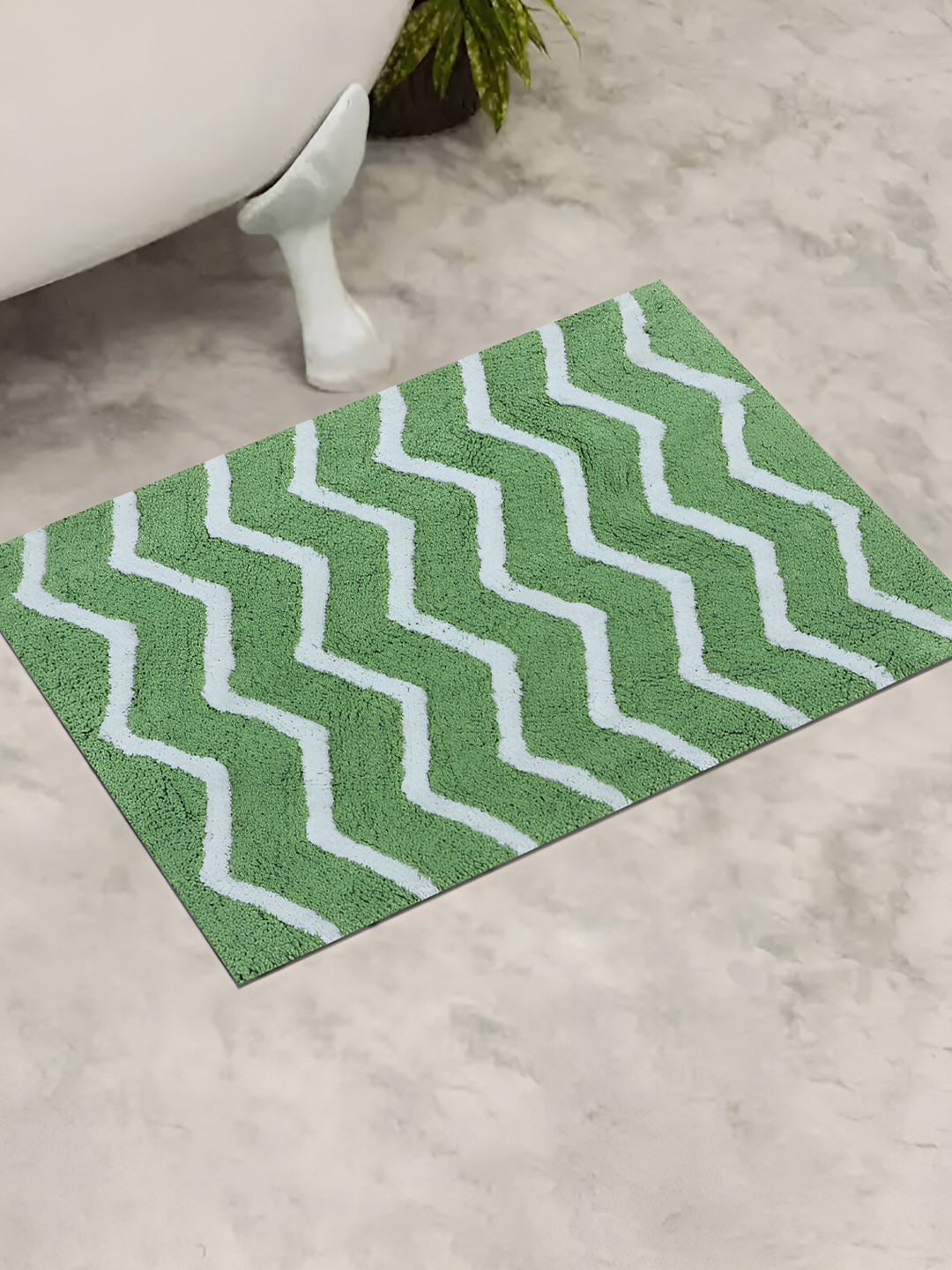 

GRHAMOY Green White Abstract 210 GSM Cotton Soft Rectangle Bath Rugs