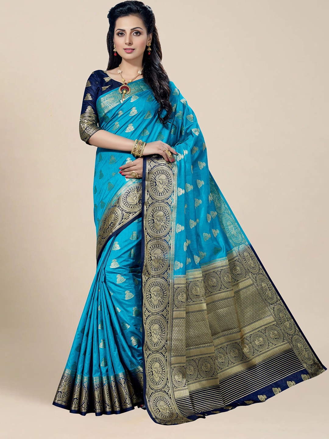 

MAGMINA Paisley Woven Designed Zari Banarasi Saree, Turquoise blue