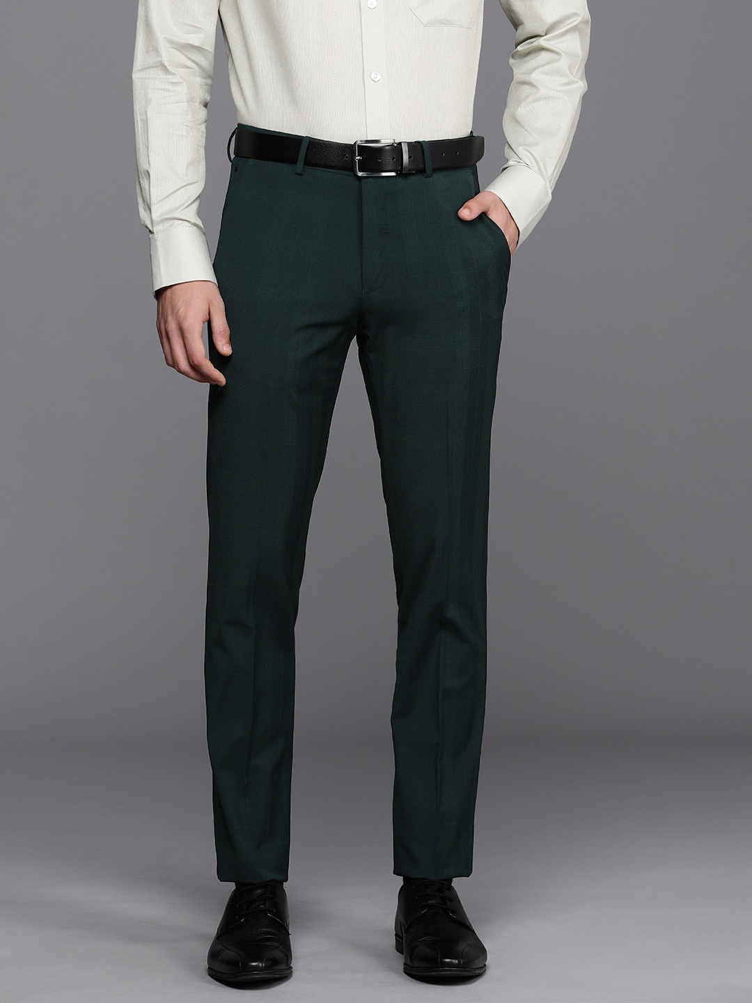

Louis Philippe Men Checked Super Slim Fit Formal Trousers, Green
