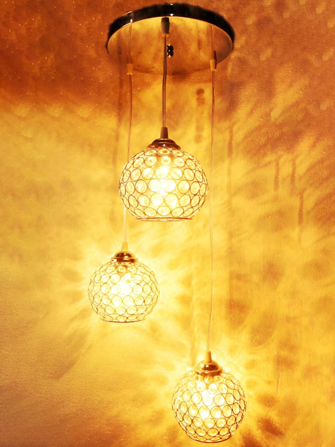 

SHRI MAHAL ANTIQUES Silver-Toned Crystal & Metal Ceiling Lamp