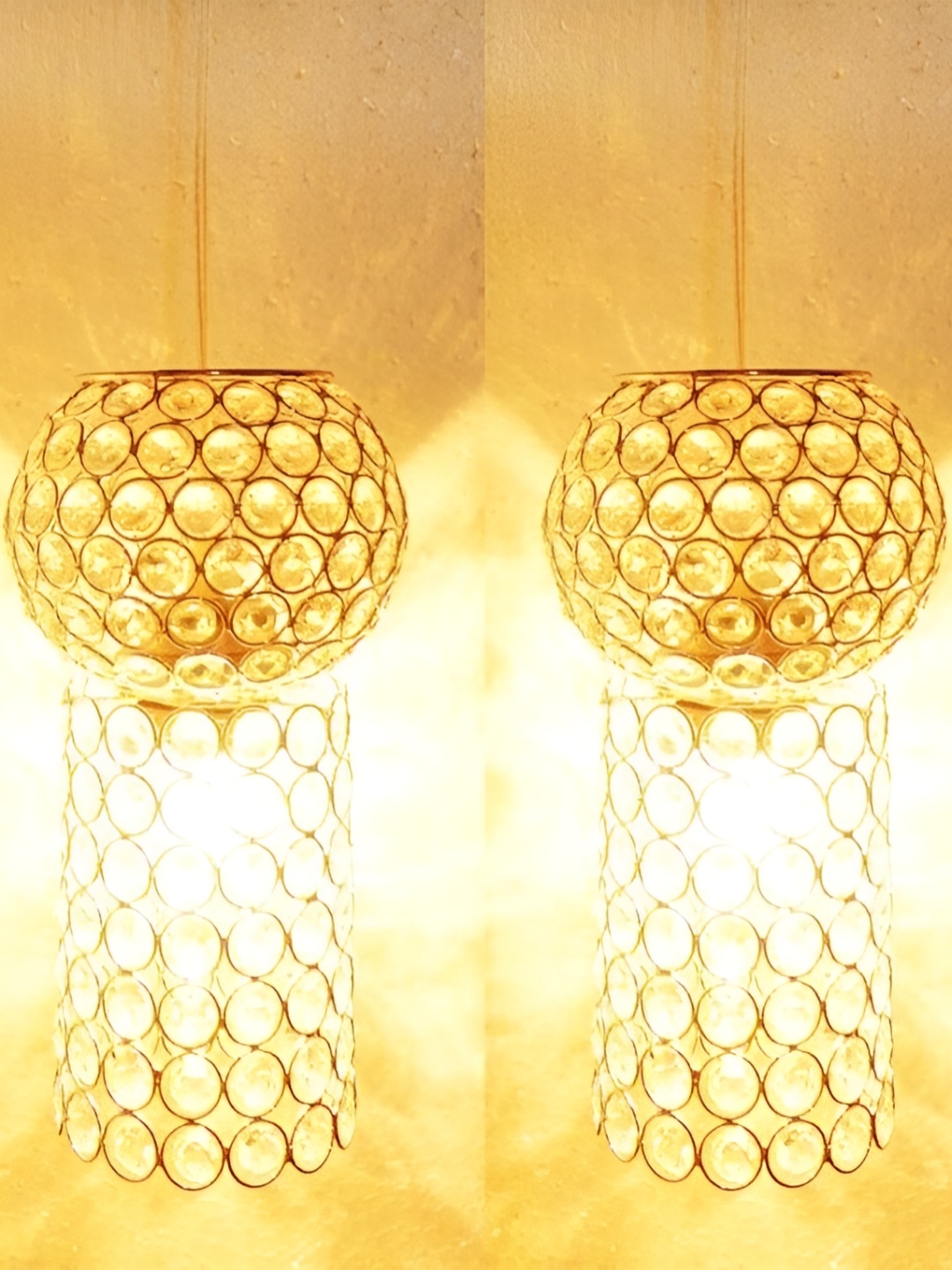 

SHRI MAHAL ANTIQUES Silver-Toned 2 Pieces Crystal Ceiling Lamps