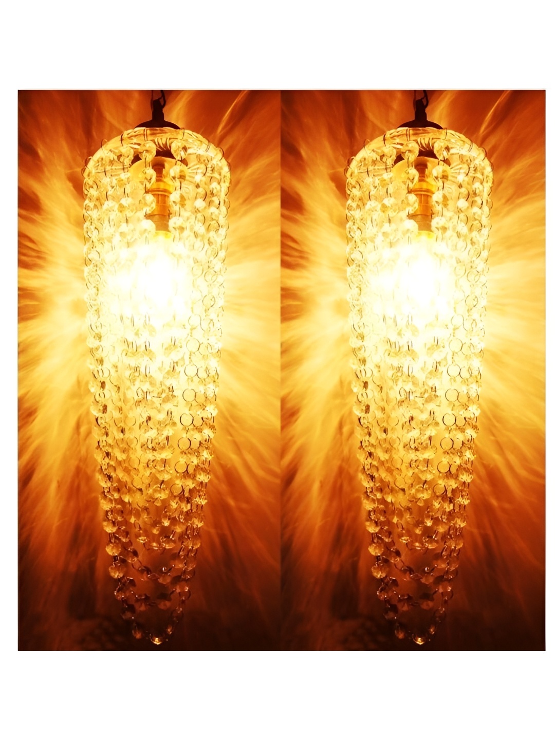

SHRI MAHAL ANTIQUES Silver-Toned 2 Pieces Crystal Glass Ceiling Lamps