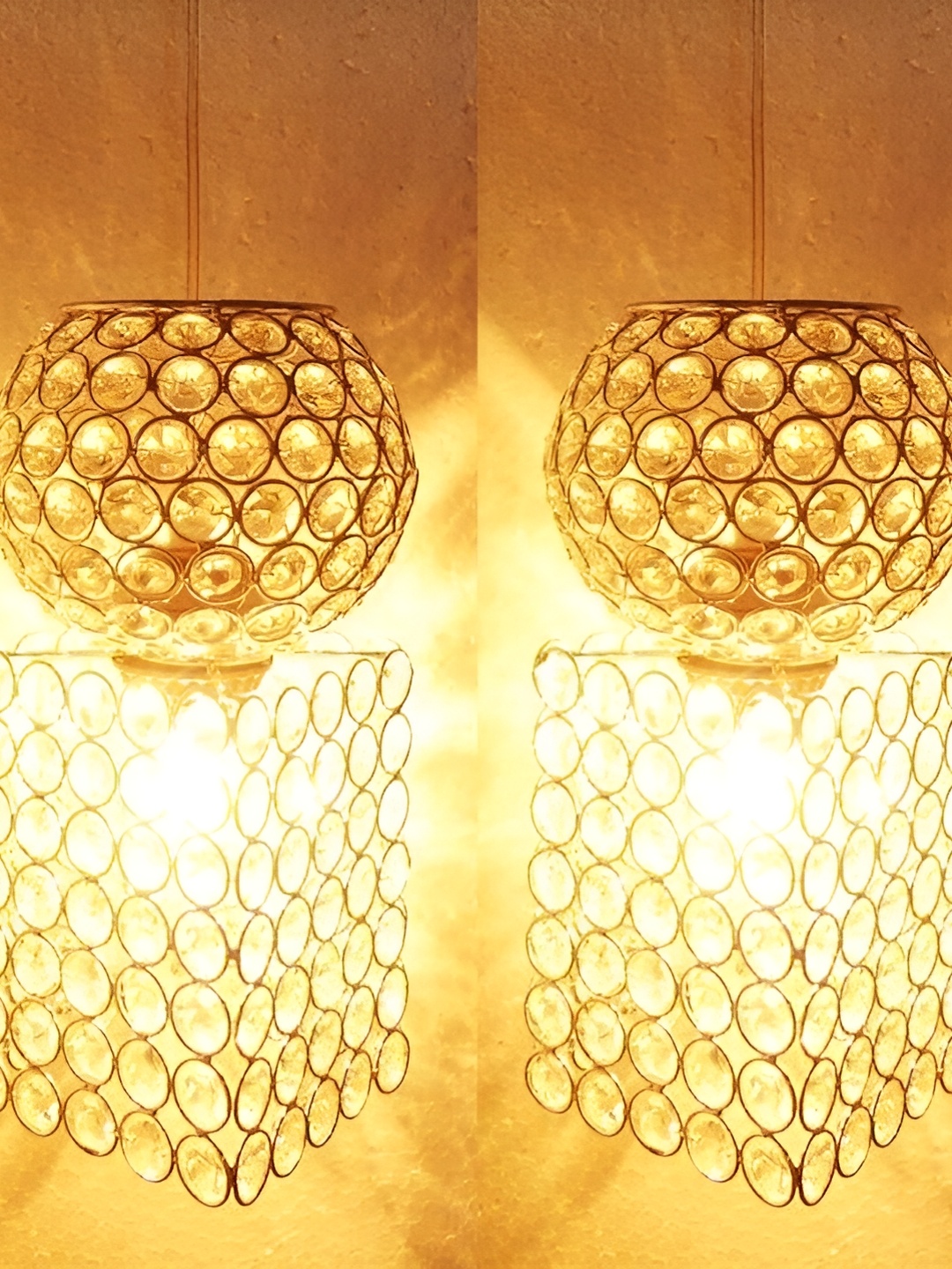 

SHRI MAHAL ANTIQUES Silver-Toned 2 Pieces Spherical Shaped Ceiling Lamps