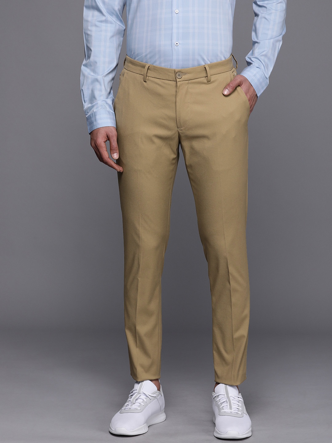 

Louis Philippe Ath.Work Men Comfort Tapered Fit Smart Casual Trousers, Khaki