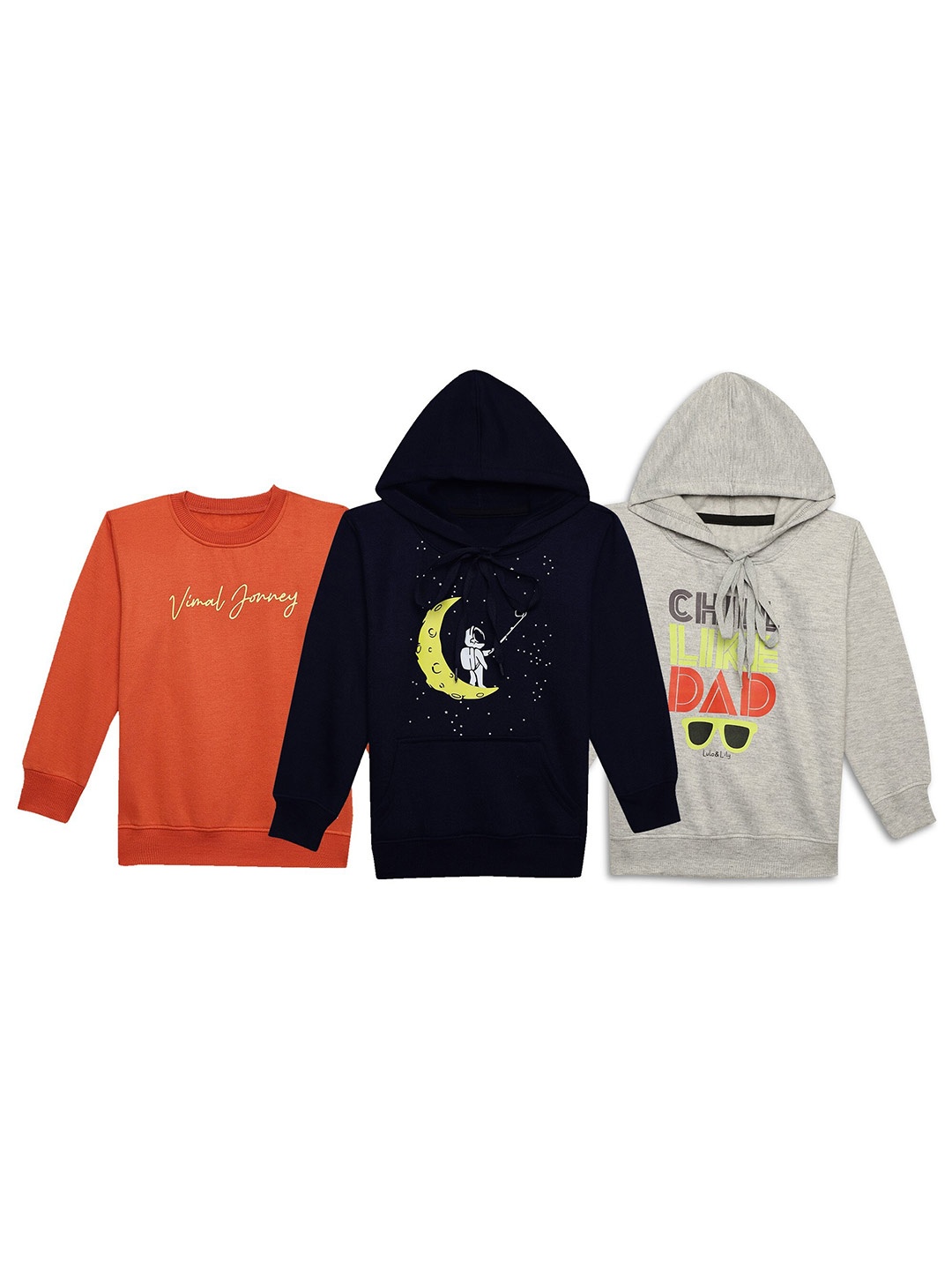 

VIMAL JONNEY Kids Pack Of 3 Printed Cotton Fleece Sweatshirt, Orange