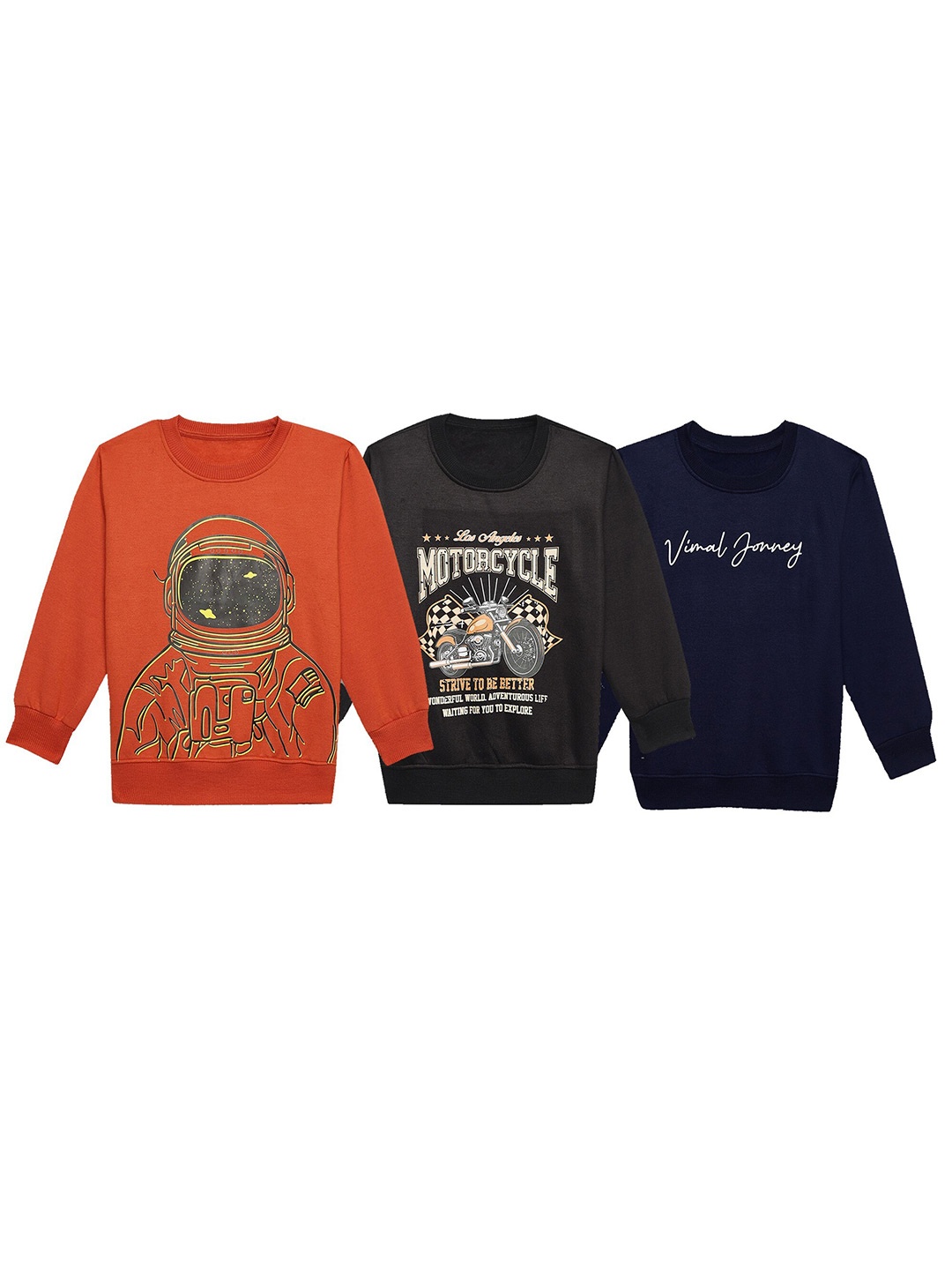 

VIMAL JONNEY Kids Pack Of 3 Graphic Printed Fleece Pullover, Orange