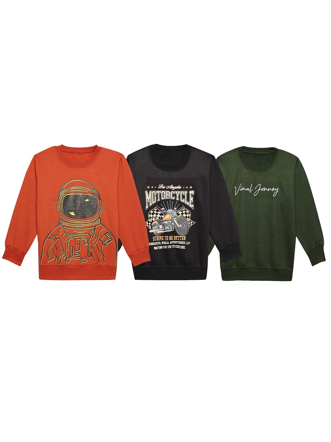 

VIMAL JONNEY Kids Pack Of 3 Typography Printed Cotton Fleece Sweatshirt, Orange