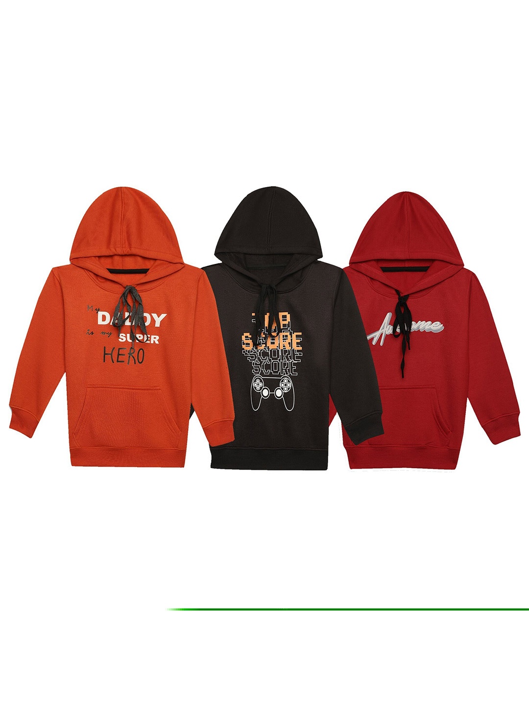 

MACK JONNEY Kids Pack Of 3 Printed Hooded Cotton Fleece Sweatshirt, Orange
