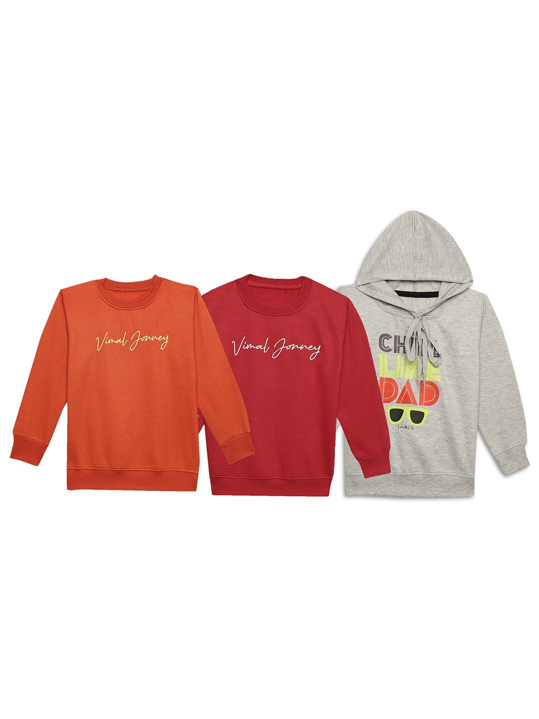 

VIMAL JONNEY Kids Pack Of 3 Typography Printed Cotton Fleece Sweatshirt, Orange