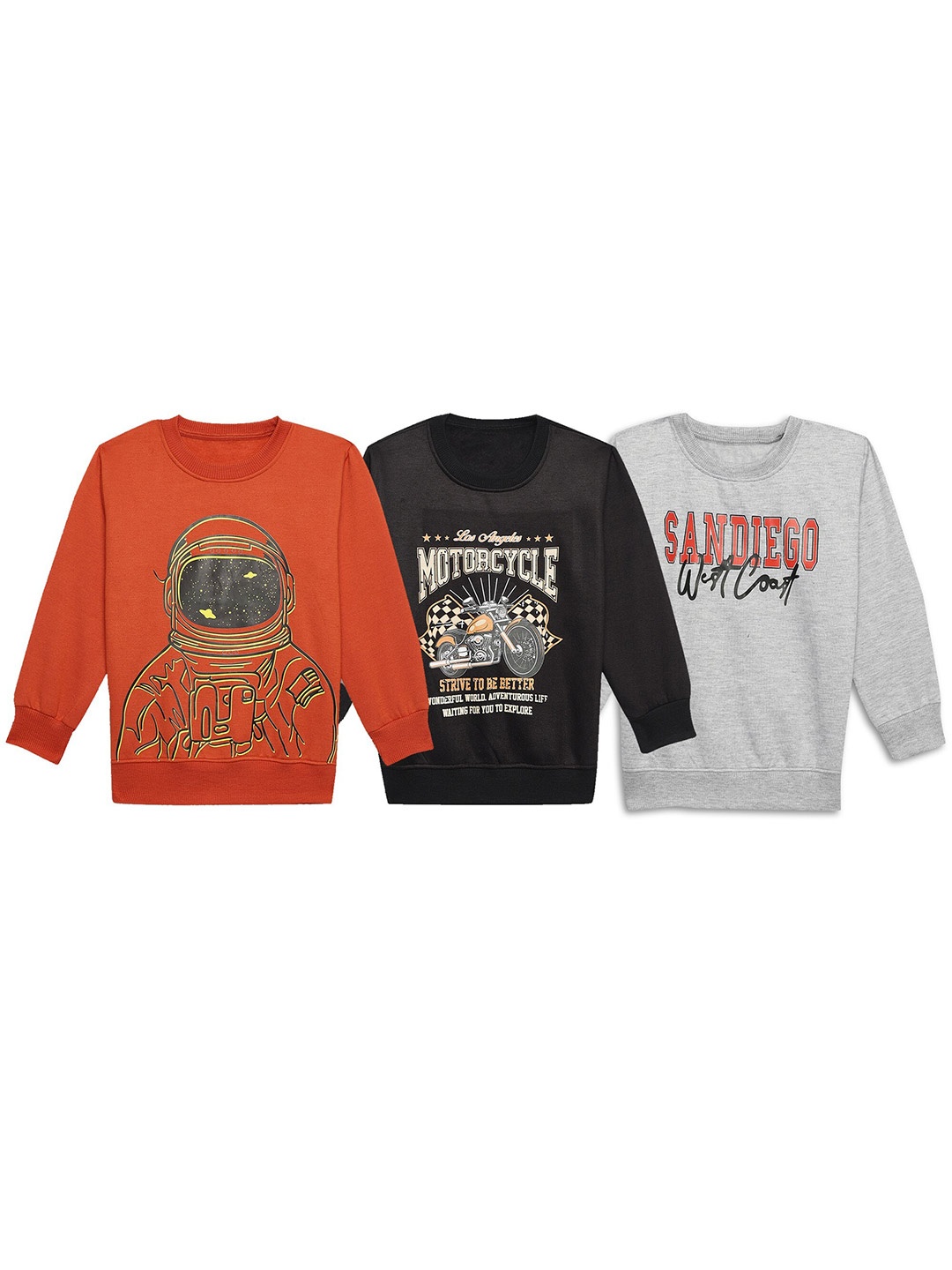 

MACK JONNEY Kids Pack Of 3 Typography Printed Fleece Sweatshirt, Orange
