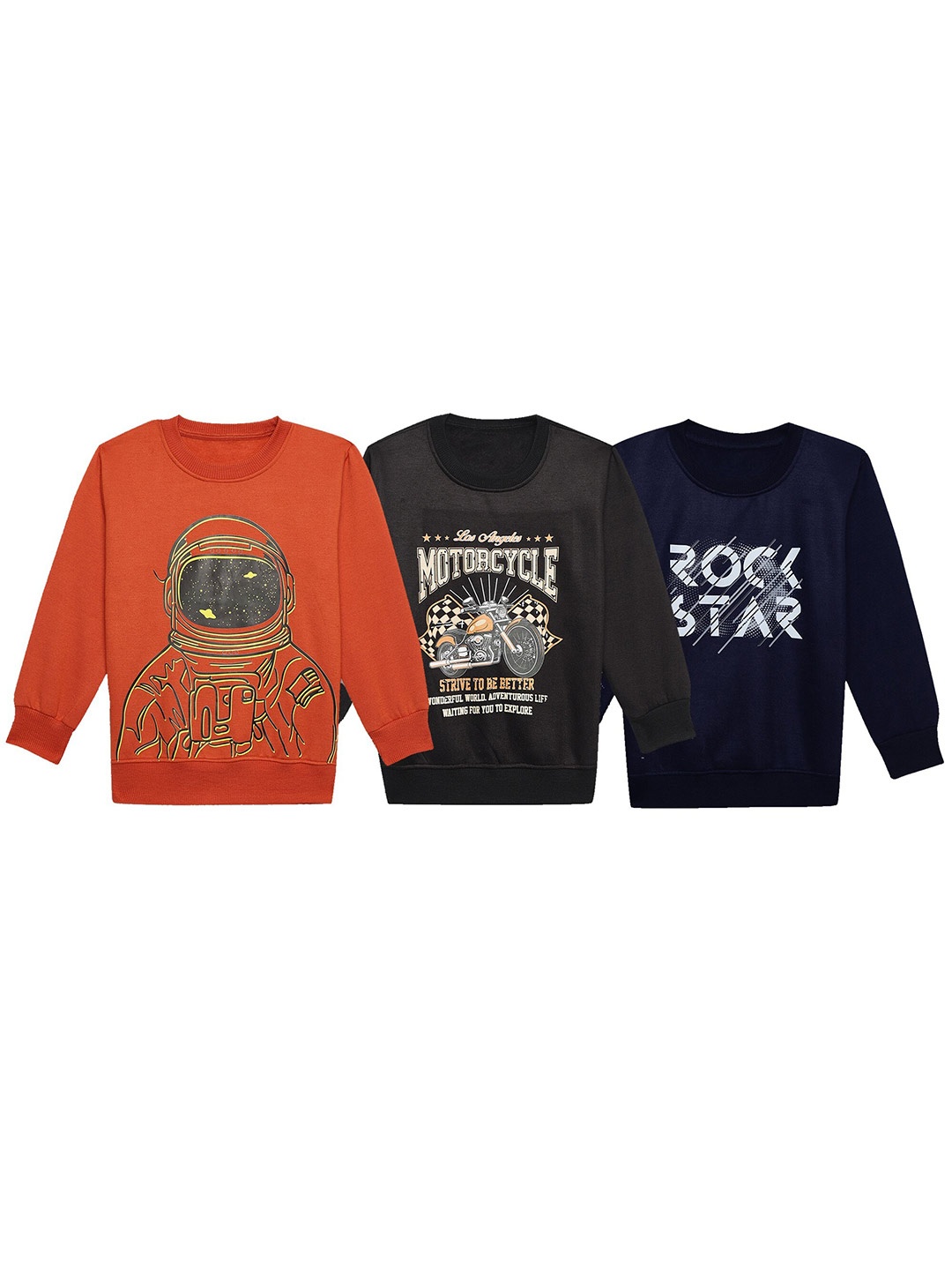 

VIMAL JONNEY Kids Pack Of 3 Printed Cotton Fleece Sweatshirt, Orange