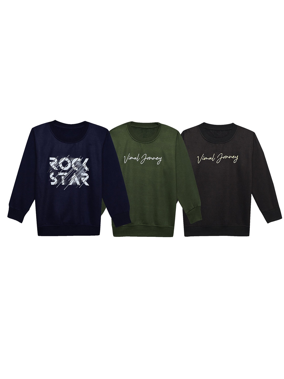 

MACK JONNEY Kids Pack Of 3 Typography Printed Fleece Pullover, Navy blue