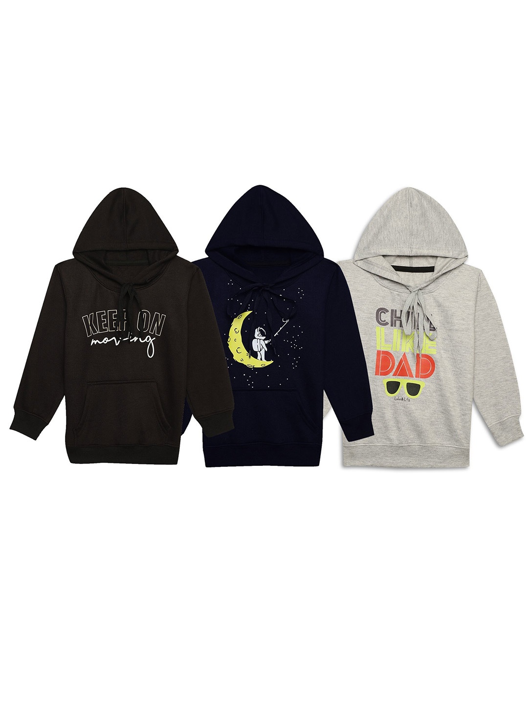 

MACK JONNEY Kids Pack Of 3 Typography Printed Cotton Fleece Sweatshirt, Black