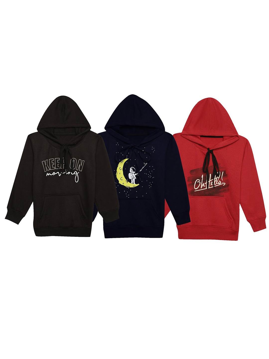 

MACK JONNEY Kids Pack Of 3 Typography Printed Hooded Fleece Sweatshirt, Black