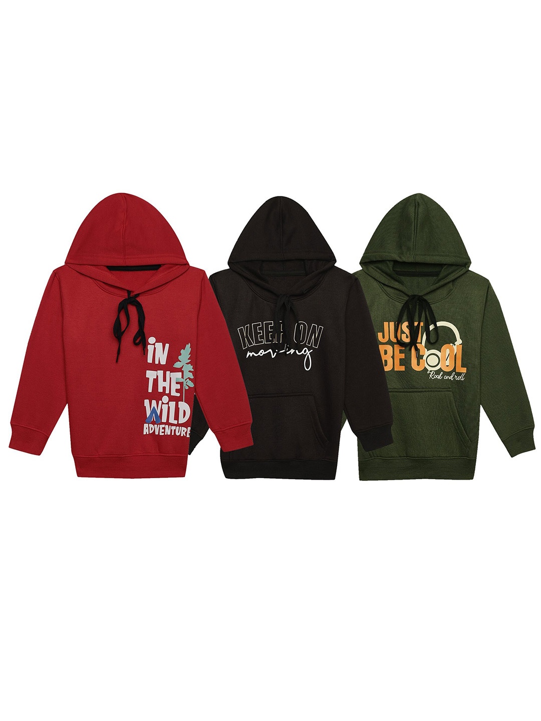 

VIMAL JONNEY Kids Pack Of 3 Typography Printed Hooded Fleece Sweatshirt, Red