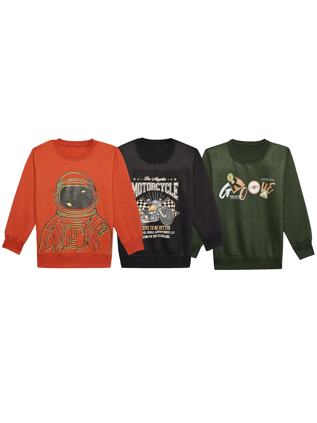 

MACK JONNEY Kids Pack Of 3 Graphic Printed Fleece Pullover, Orange