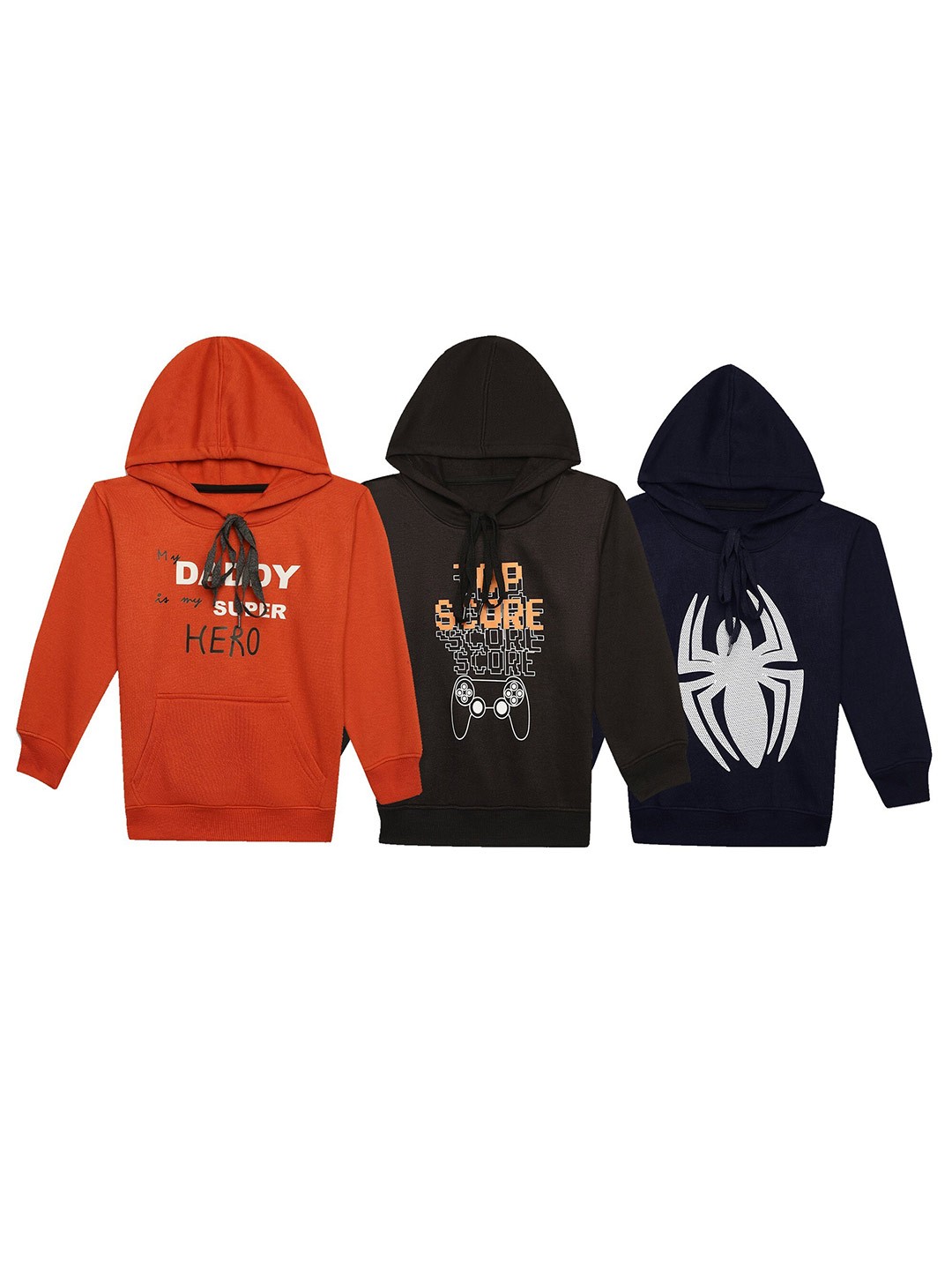 

MACK JONNEY Kids Pack Of 3 Typography Printed Hooded Cotton Fleece Pullover Sweatshirts, Multi