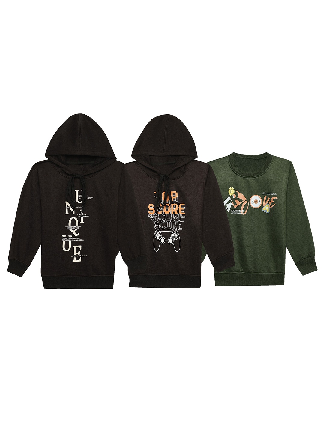 

VIMAL JONNEY Kids Pack Of 3 Typography Printed Hooded Fleece Sweatshirt, Black