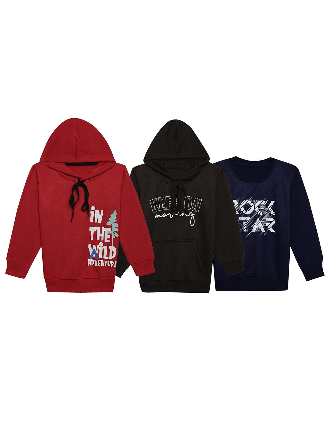 

VIMAL JONNEY Kids Pack Of 3 Typography Printed Cotton Fleece Sweatshirt, Red